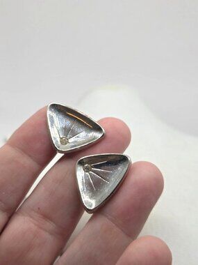 Vintage Modernist Sterling Silver Triangle Cufflinks With Starburst Design For M